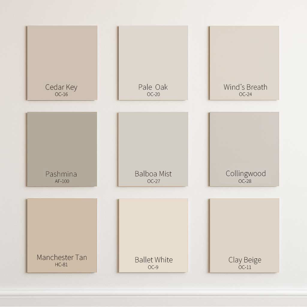 Benjamin Moore 9 款奶茶色色票展示